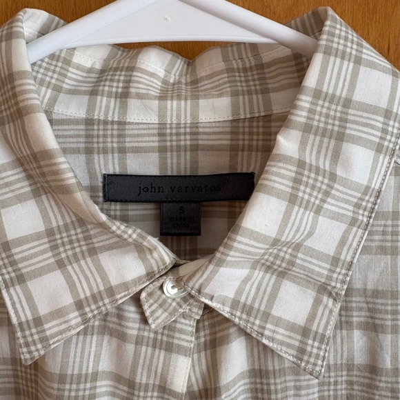 John Varvatos Mens Tan White Plaid Cotton Button Down Shirt Small - Picture 3 of 9